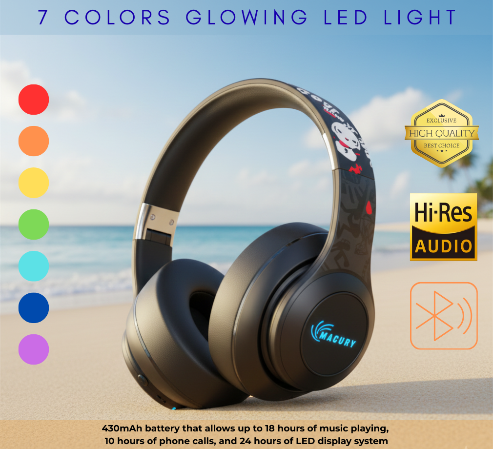 Macury Bluetooth Headphone, Over Ear, Foldable, Adjustable, Noise Cancelling (Black) - Image 2