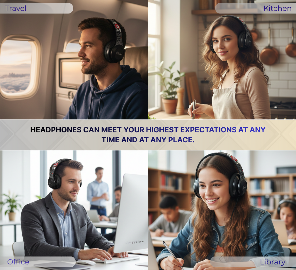 Macury Bluetooth Headphone, Over Ear, Foldable, Adjustable, Noise Cancelling (Black) - Image 4