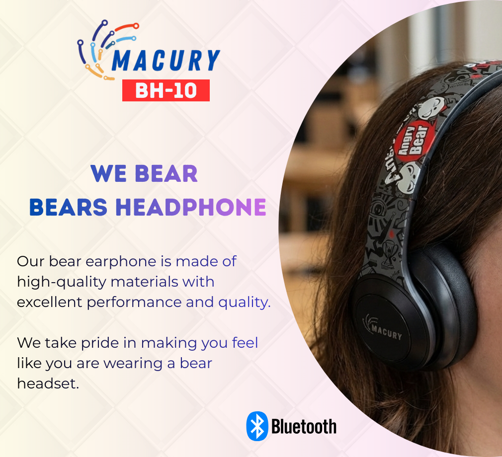 Macury Bluetooth Headphone, Over Ear, Foldable, Adjustable, Noise Cancelling (Black) - Image 6